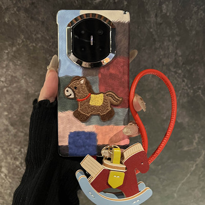 刺绣棕色马适用华为mateX7手机壳