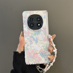 春夏卡通油画花丛猫咪适用oppofindn5折叠屏手机壳华为matex6典藏版matex5超薄透明vivofoldx3女款中轴保护套