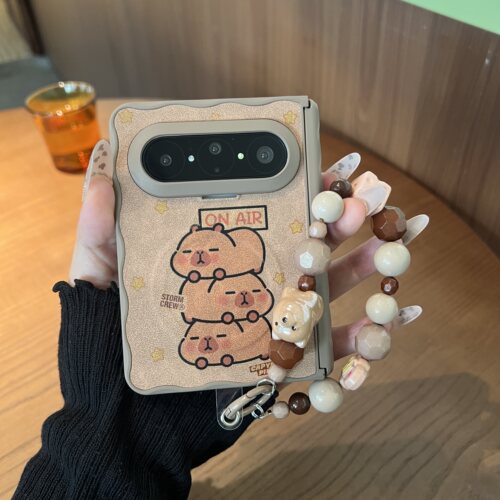适用华为puraxmax手机壳可爱波浪边棕底小猪叠叠乐磁吸壳PuraX典藏版小米mixflip挂绳pocket2三星ZFlip76男女