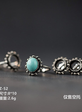 复古泰银工艺活口椭圆戒托耳钉
