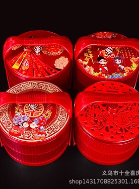 红色塑料手提篮加厚分格糕点盒厂