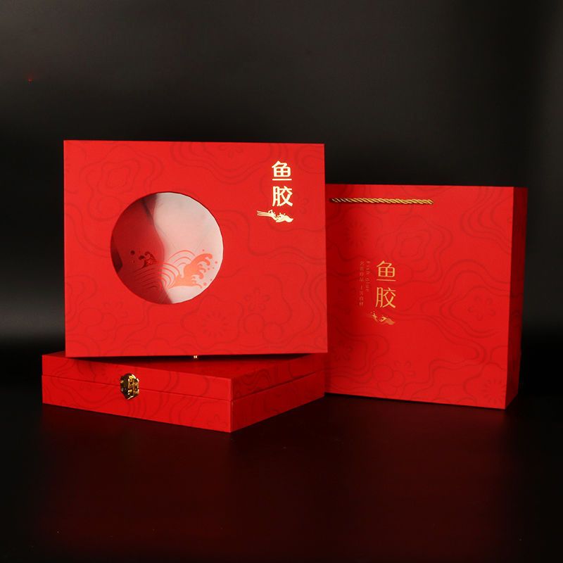 新款年货鱼胶花胶礼品盒包装盒喜庆过年送礼半斤500g胶盒空盒