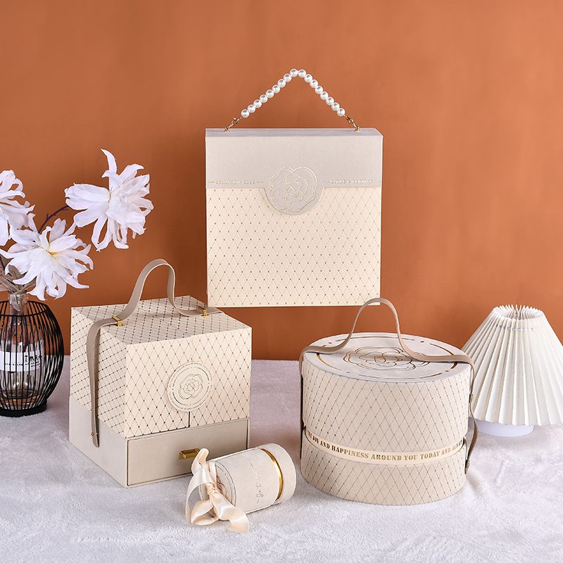 伴手礼盒手提山茶花结婚用喜糖盒高级感天地盖丝绒盒子空盒婚庆