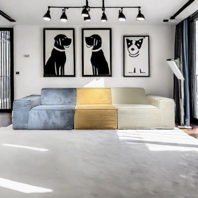 压缩沙发豆腐块真空压缩沙发灯芯绒布艺沙发全海绵高回弹拼色沙发