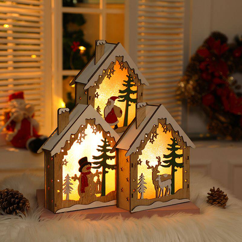 北欧风木质发光圣诞树摆件