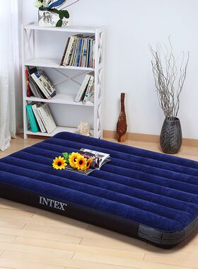 INTEX加厚加大空气床 蓝色条纹充气床垫 单人双人植绒气垫床户外