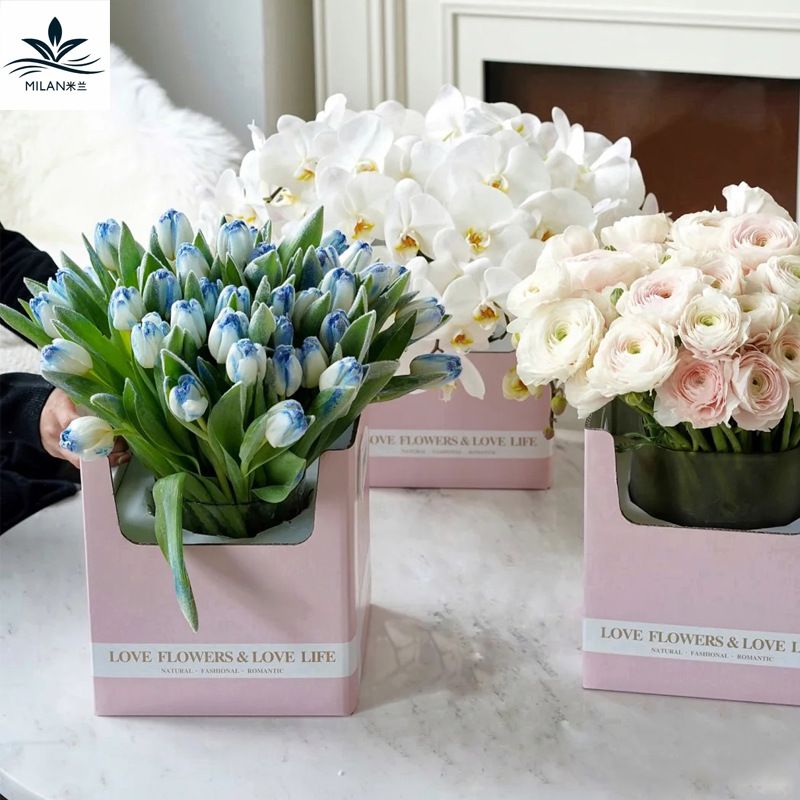 网红鲜花盆栽手提盒花艺插花包装盒瓶花手提袋牛皮纸礼物盒折叠盒