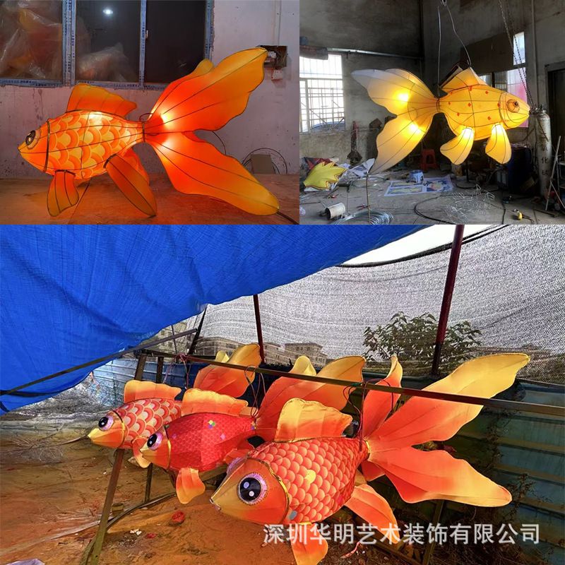 源头非遗发光金鱼鲤鱼灯笼餐厅布笼节庆花灯软装铁艺装饰彩灯