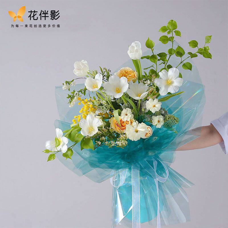 花伴影幻彩透明玻璃纸北极光镭射彩光膜防水opp纸鲜花包装材料