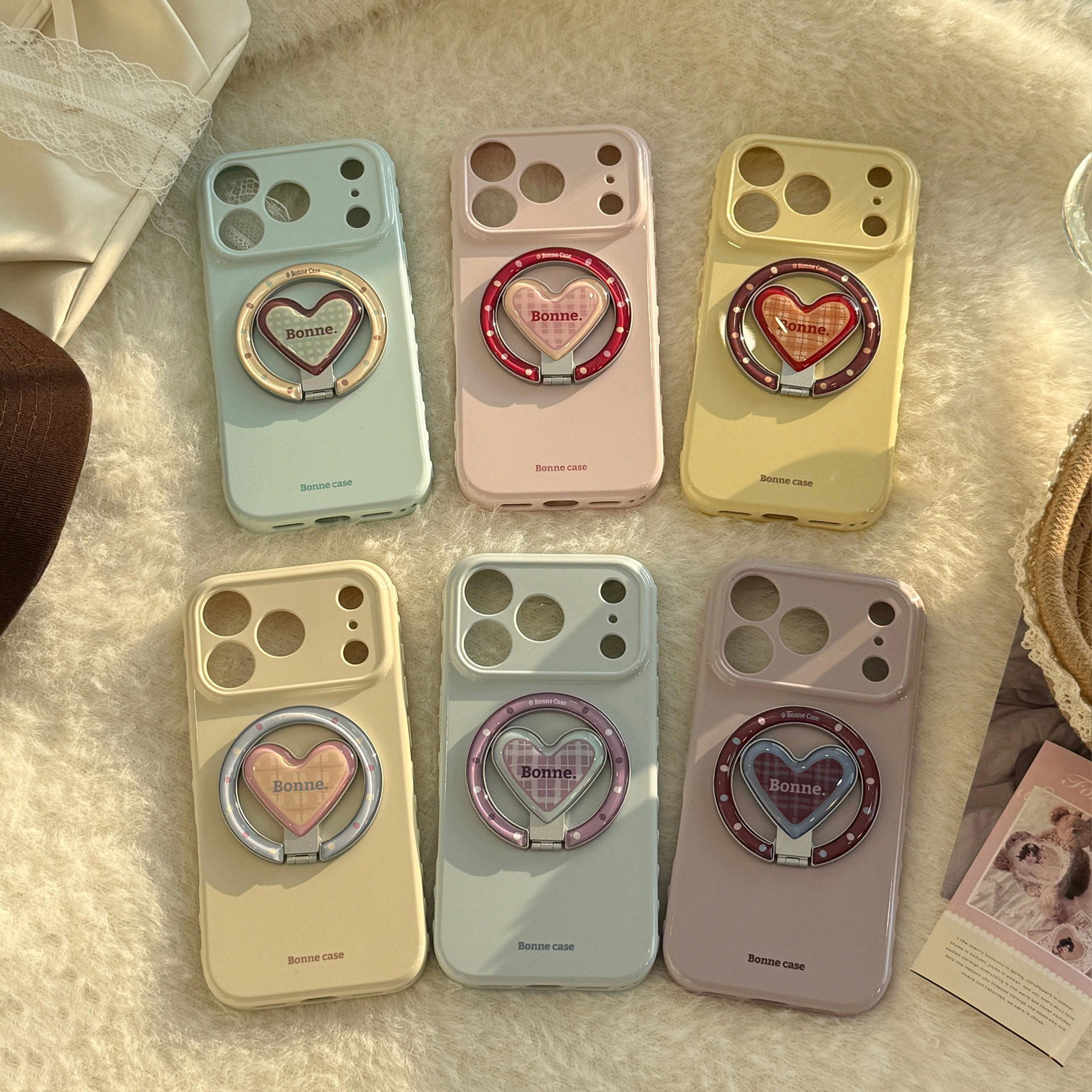 【17相机触控按键包裹】个性撞色爱心磁吸支架适用苹果17手机壳新款iPhone17promax全包防摔16PM纯色简约软壳