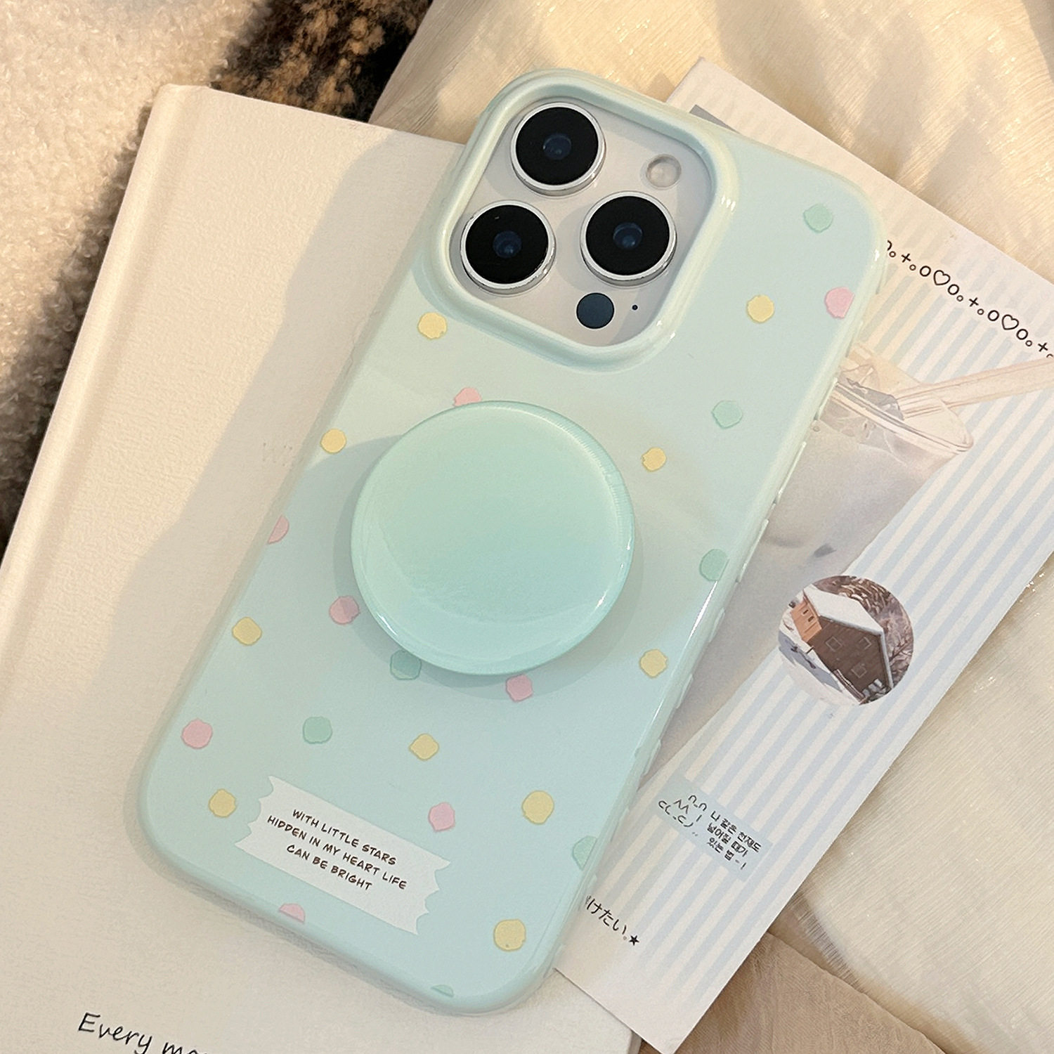 【智能AI相机键包裹】奶蓝波点支架适用苹果17手机壳新款iPhone16promax全包防摔17ProMax个性极简17全包软套