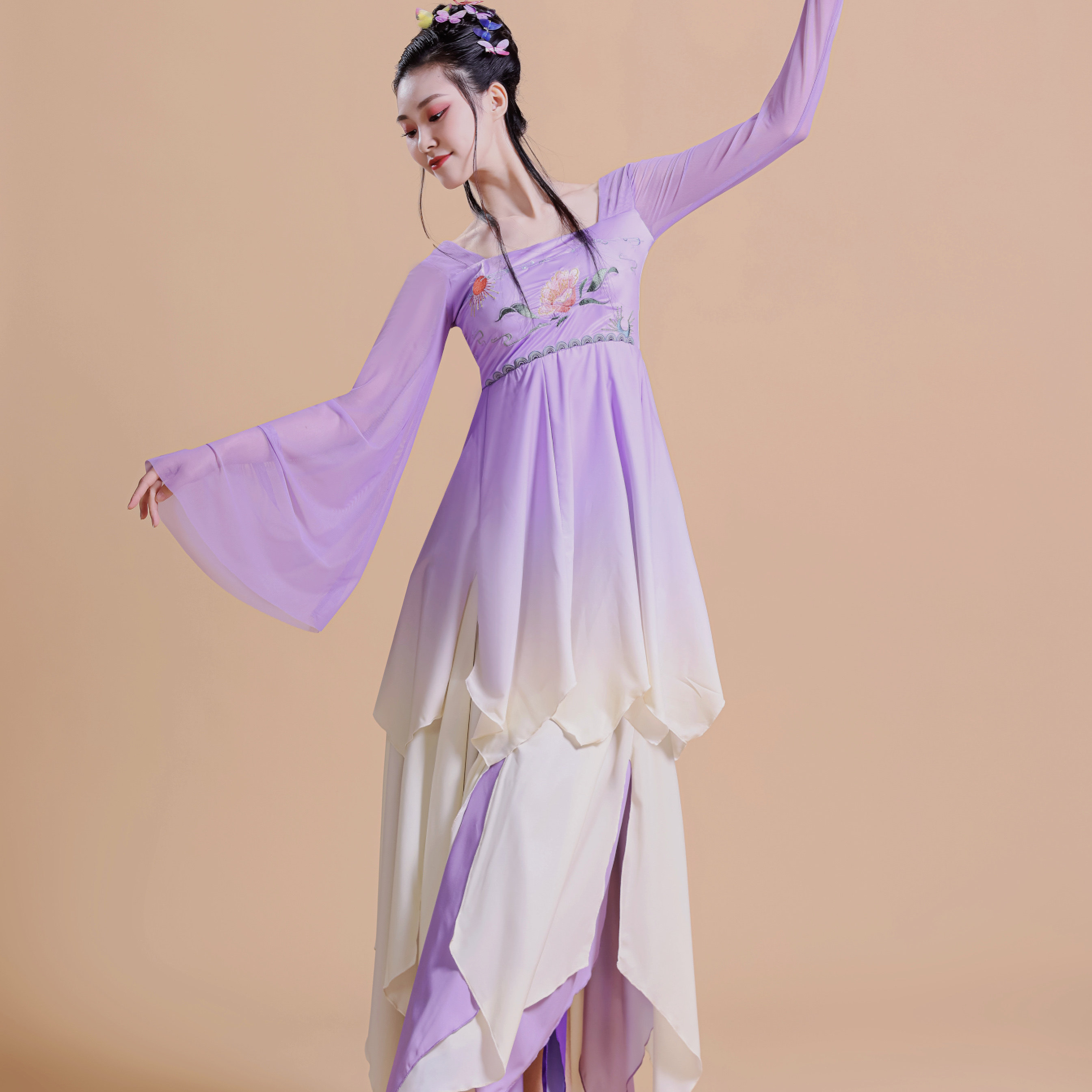 王诗意花朵蝶香舞蹈服金刚舞蹈古风渐变演出服古典舞练功服艺考女