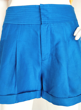 RMEO/浪漫一身夏季休闲宽松卷边短裤女阔腿裤麻料宽腰裤纯色气质