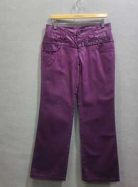 RMEO浪漫一身全棉紫罗兰紫色小直筒高腰时尚少女学生休闲牛仔裤