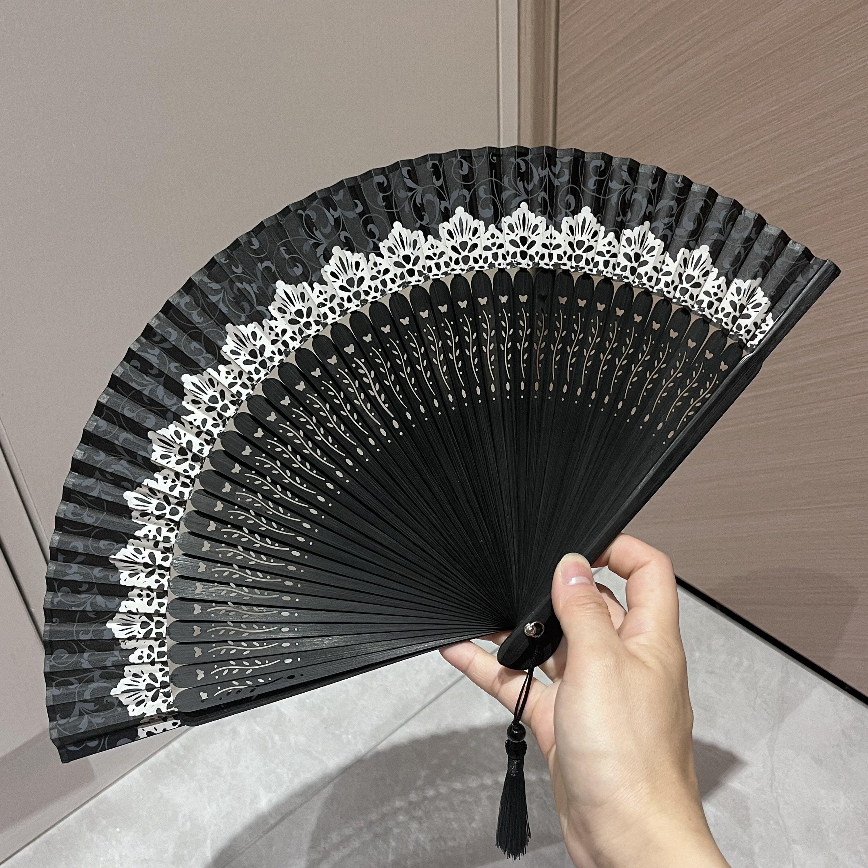 古风竹骨蕾丝折扇42根骨手工绫绢旗袍扇夏日便携