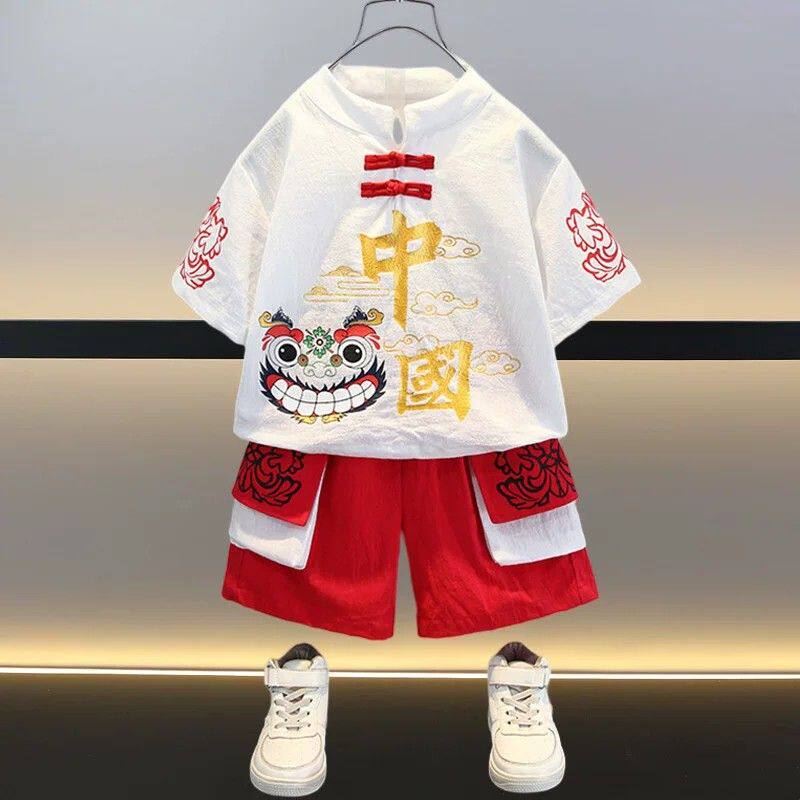 男童唐装套装夏季中国风2025新款宝宝短袖小童夏装洋气潮儿童汉服