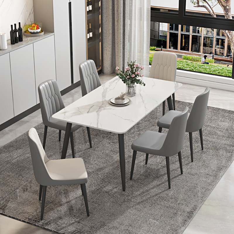 岩板餐桌家用小户型现代简约轻奢长方形餐厅吃饭桌子餐桌椅子组合