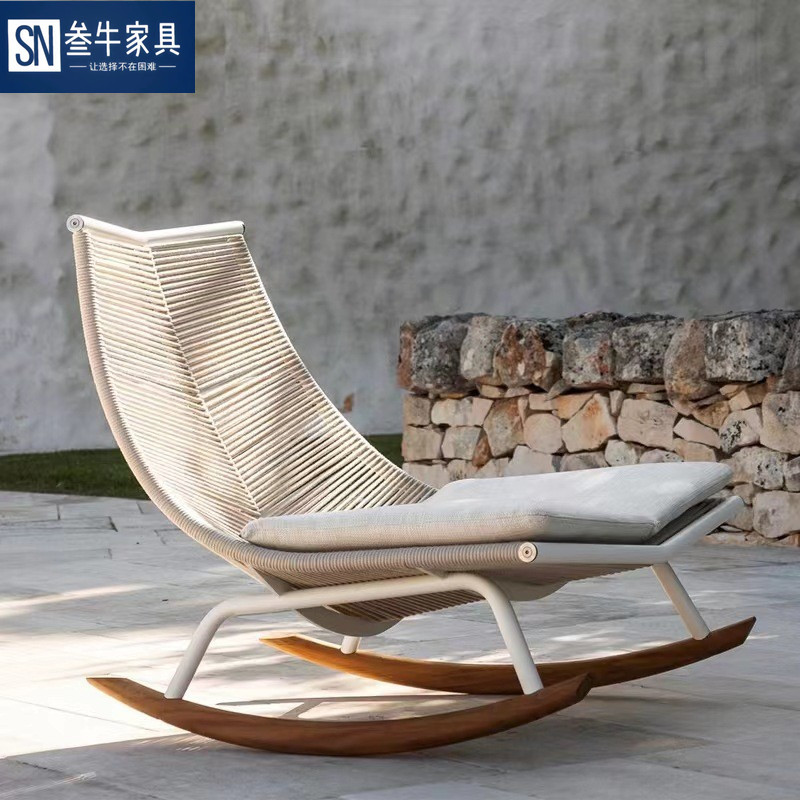 北欧藤椅户外单人沙发编绳懒人躺椅庭院阳台桌椅家用摇摇椅藤编