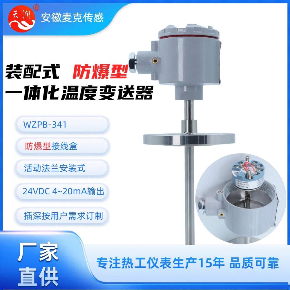 机电一体化本安铂电阻 一体化温度传感器 WZPB-341  4~20mA