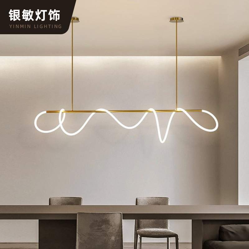 2025款意式极简线条餐桌吊灯北欧现代轻奢音符吧台LED硅胶长条灯