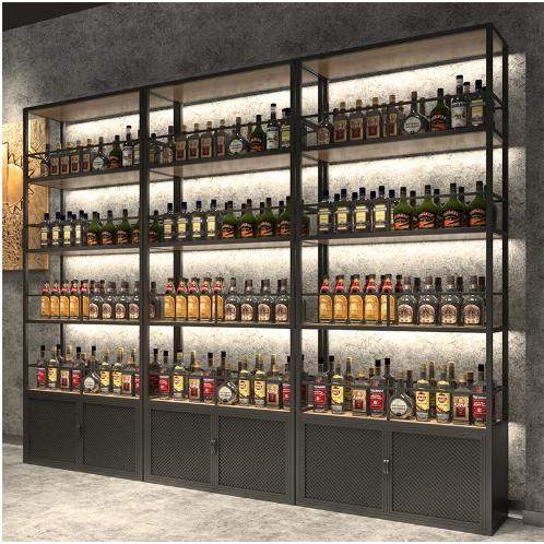 酒吧酒柜工业风铁艺红酒架商用酒庄靠墙置物架白酒发光落地展示柜