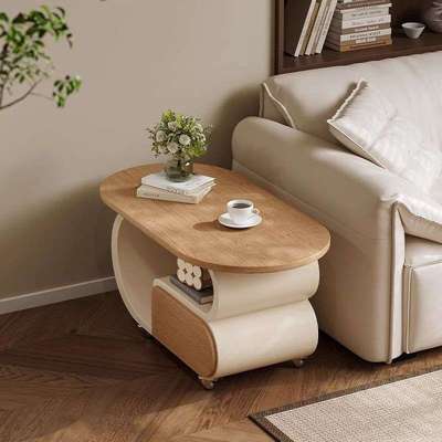 实木沙发边几小户型茶几奶油风现代客厅可移动小推车带轮子