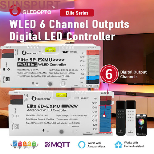 WLED ESP32幻彩6路618/620SPI控制器PWM七彩RGBCW5合1智能611/619