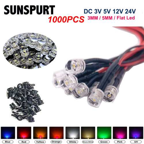 3/5MM散光带线LED灯珠高亮建筑模型小灯泡指示灯3V5V12V24V黄红绿