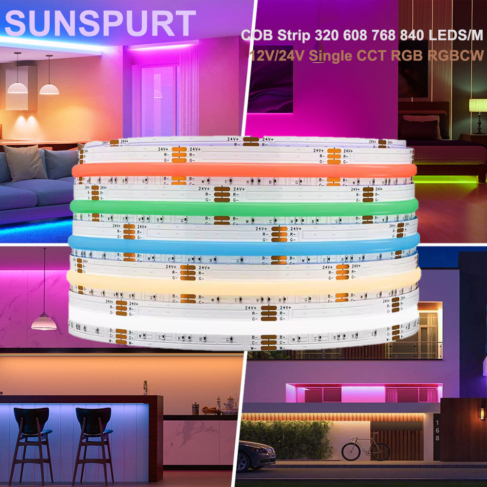 RGB灯带12V七彩COB10mm宽线条双CCT24v低压840珠自粘变色氛围灯条,家装灯饰光源,室内LED灯带,淘宝优惠券,粉丝福利购,淘宝优惠卷