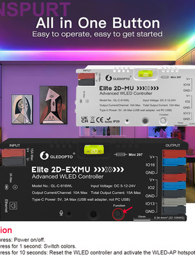 GLEDOPTO新外壳ESP32WLED幻彩控制器带麦克风保险丝Type-C供电615