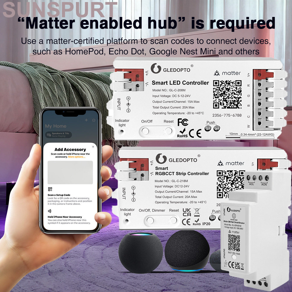 Matter可ACK无感直连RGBCCT5合1LED灯带控制器WLED幻彩控制器PUSH