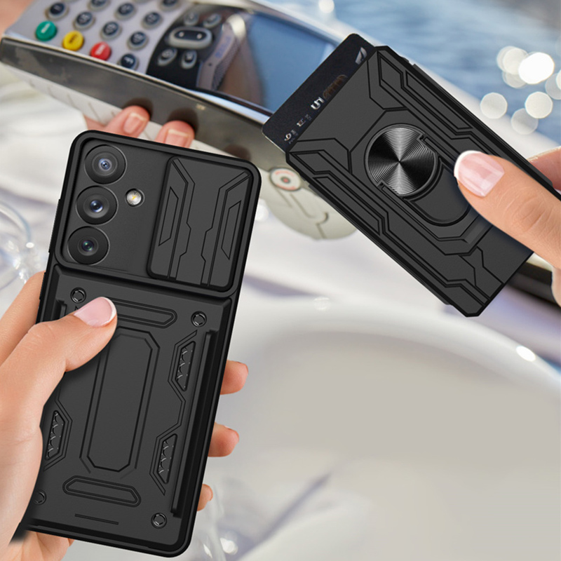 适用三星S23FE手机壳新款卡包SM-S7110气囊抗摔保护套Samsung全包滑盖推窗镜头S23FE磁吸指环装咭片S23FE外壳-封面
