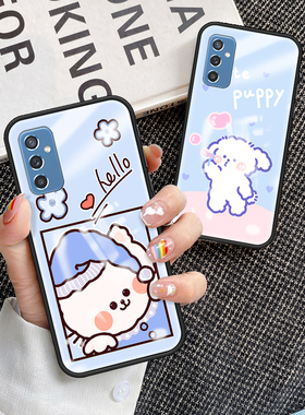 适用三星M32手机壳新款彩绘卡通玻璃壳galaxym52全包防摔5G版硅胶保护套SM-M526B女可爱萌3星m32软外壳盖乐世