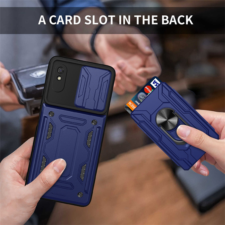 适用红米9A手机壳红米9推拉窗小米9c卡包保护套redmi9A全包防摔气囊M2006C3LG可插滑盖指环磁吸red米9C男女款