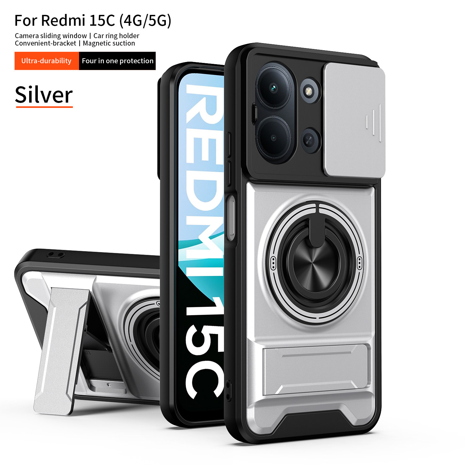 适用于红米15C手机壳小米redmi15R保护套带镜头盖推窗remi男女款海外版香港国际全包防摔外壳5G磁吸支架高档