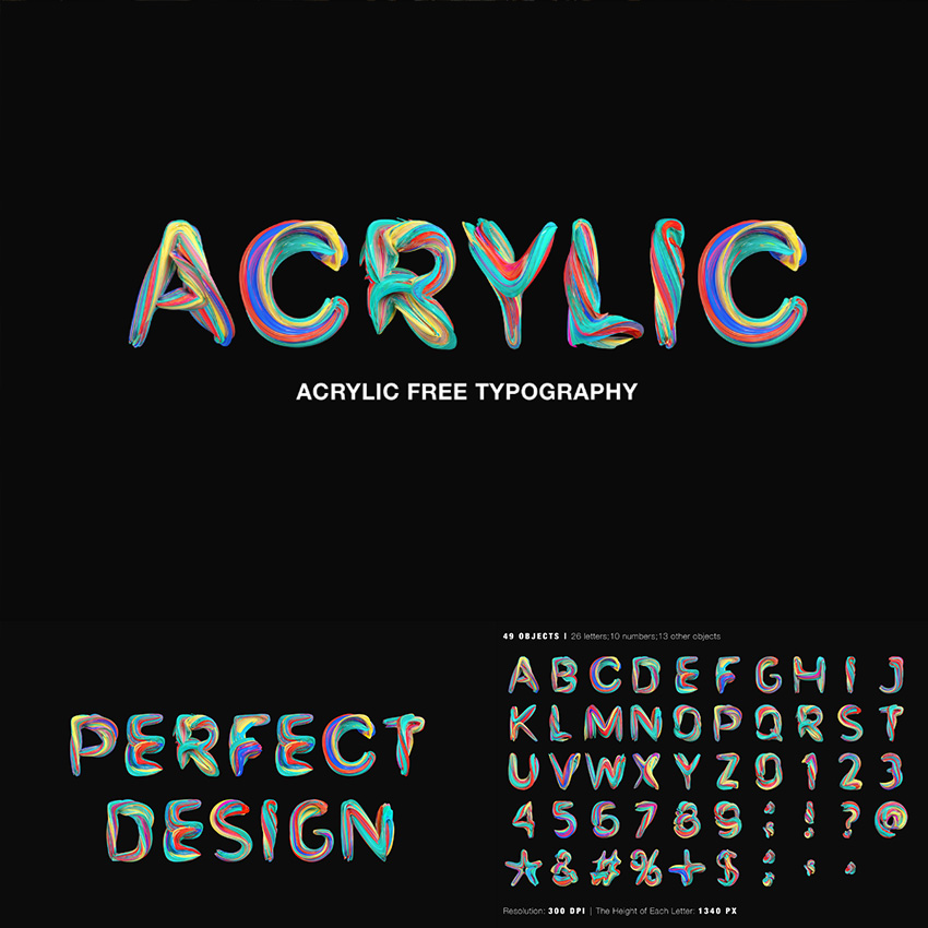 时尚渐变色潮流科技风英文字母油画彩绘样式PNG免扣字PS设计素材