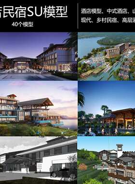 现代景观建筑酒店民宿休闲康养度假村农家乐新中式SU模型草图大师