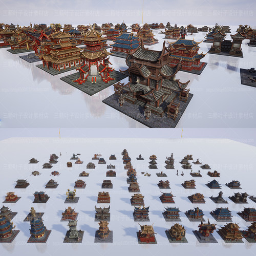 UE4中国风古代建筑3D模型 Q版寺庙酒馆驿站 游戏场景CG素材xz456