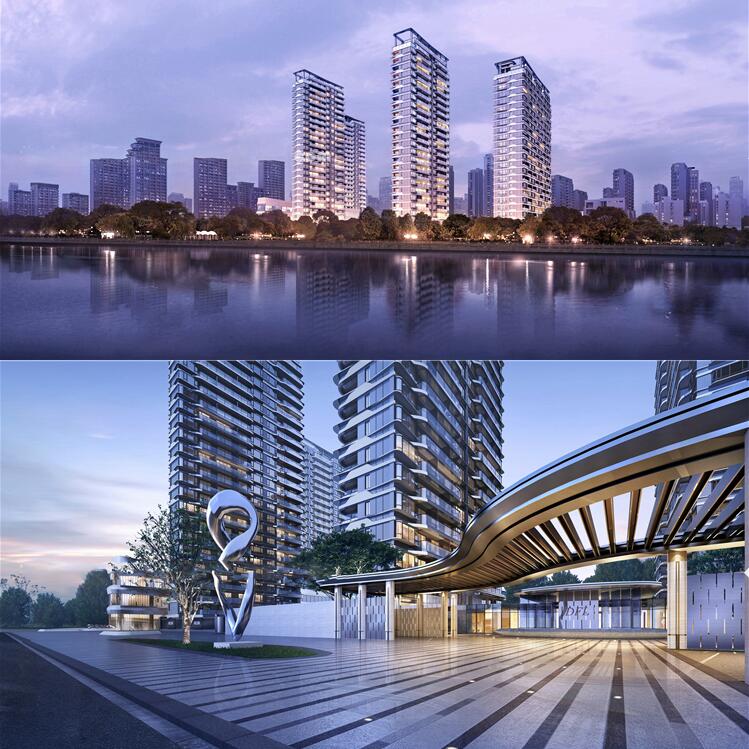 现代滨江高层跃层豪宅住宅小区居住区沿街商业底商草图大师SU模型