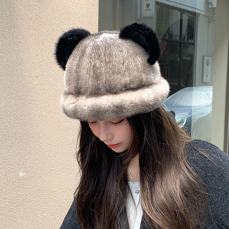 水貂帽子女冬季貂皮帽女款猫耳朵貂绒洋气貂毛女帽2024新款渔夫帽