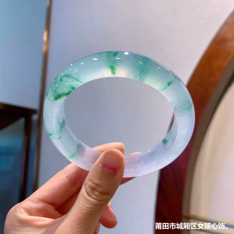 天然玻璃种冰种翡翠手镯玉手镯子高冰种飘花正阳绿正圈缅甸少女