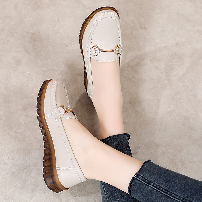 豆豆鞋女鞋春秋款真皮透气女士皮鞋软底软面舒适单鞋中老年妈妈鞋