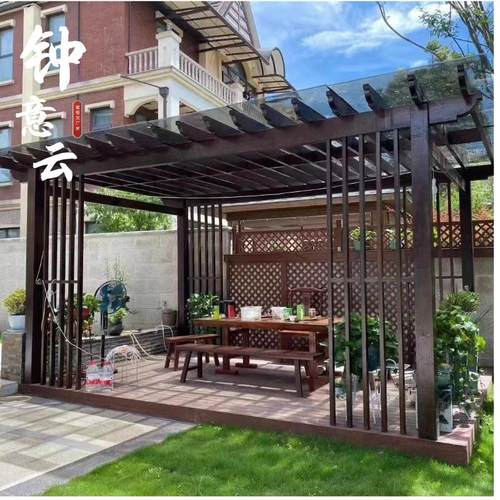 室外防腐木碳化木葡萄架花架走廊长廊架户外庭院花园爬藤架凉亭架