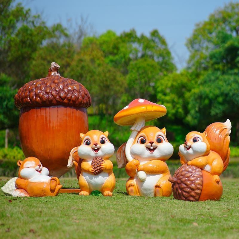 户外彷真松鼠玻璃纤维雕塑摆件花园庭院草坪装饰品卡通动物模型雕