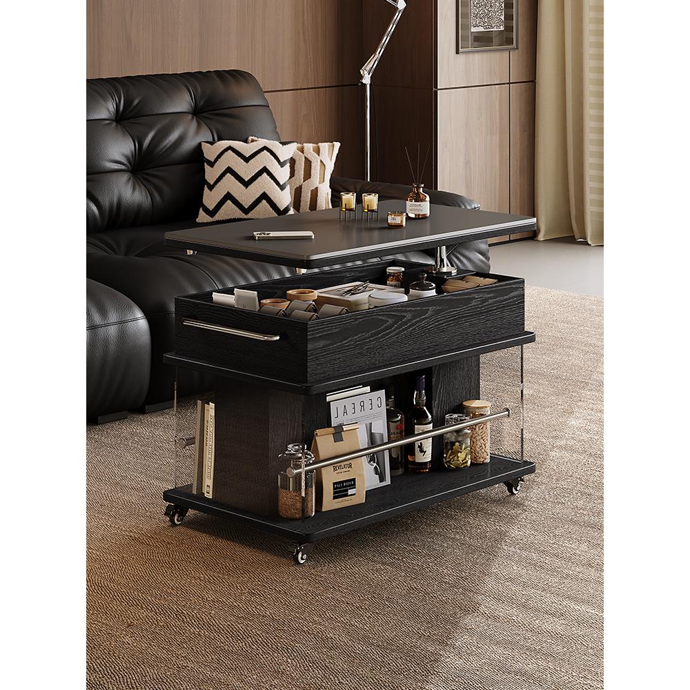 卡尔适可移动升降高级茶几沙发边几客厅家用中古边几小推车置物架