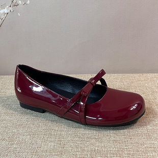 Dale黛迩~ 法式复古酒红色玛丽珍鞋女蝴蝶结平底浅口单鞋百搭大码