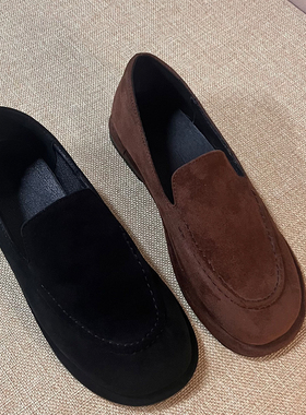 Dale黛迩休闲圆头乐福鞋一脚蹬豆豆鞋绒面平单鞋舒适百搭大码女鞋