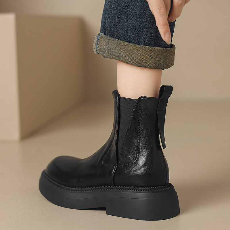 Dale~大码女主拼接款圆头短靴