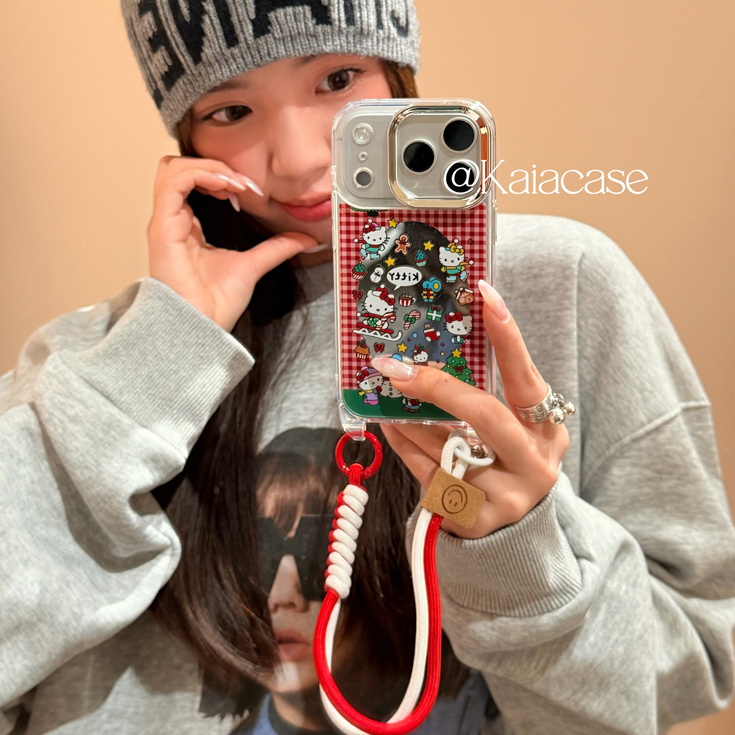 kaia 趣味红格纹圣诞哈喽kt镜面适用苹果17promax手机壳iphone16pro新款13女14pro带挂绳15pro全包防摔手机套,3C数码配件,手机保护套/壳,淘宝优惠券,粉丝福利购,淘宝优惠卷