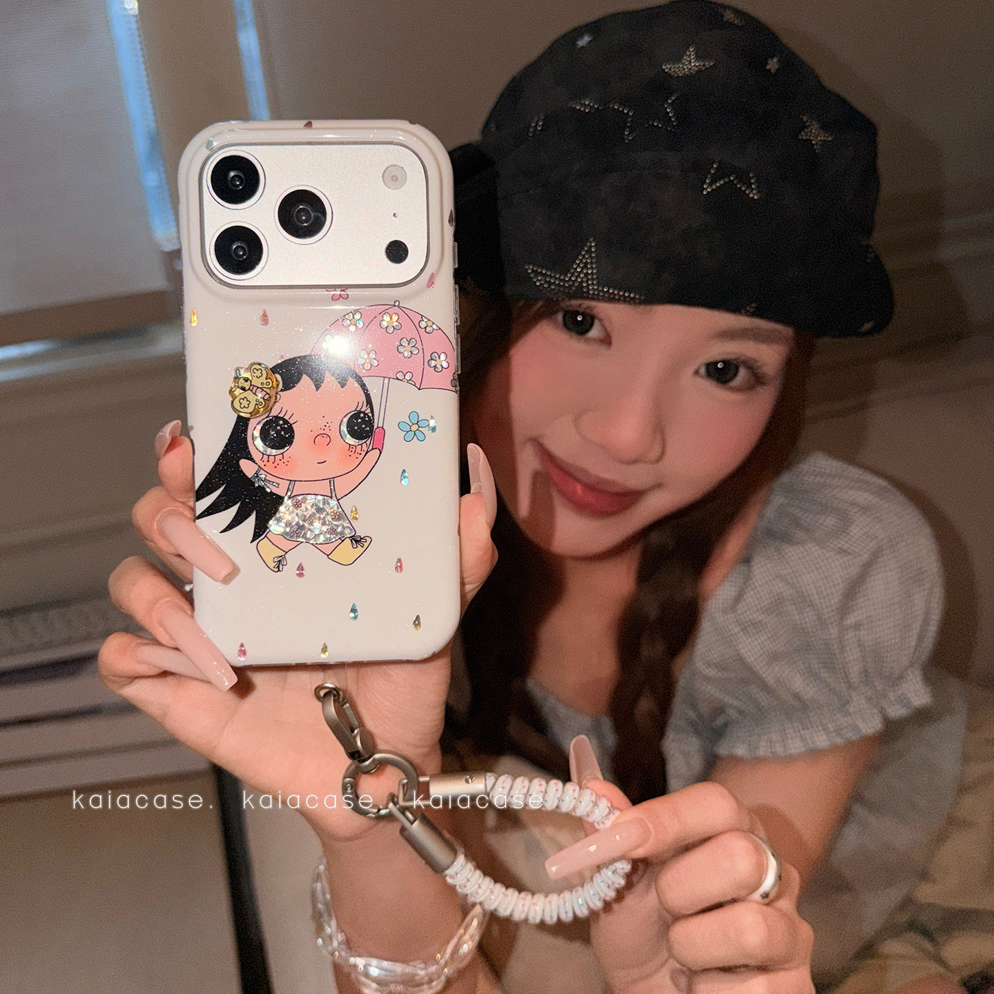 kaia童趣卡通雨伞小玉yuy适用苹果17promax手机壳iphone18pro新款镭射16女17pro带绳15pro全包双层防摔手机套图片
